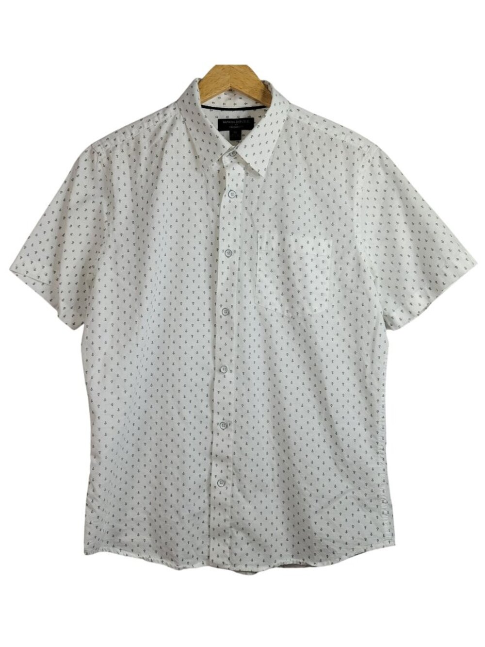 Banana Republic Men Button Shirt White Medium Anchor Nautical Short Sleeve READ